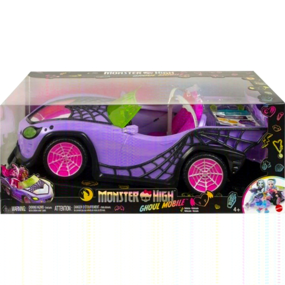 Monster High Ghoul Mobile Vehicle, Purple Convertible Car with Spiderweb Details